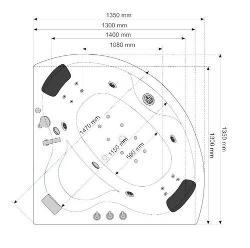 WANNA Z HYDROMASAŻEM NAROŻNA JACUZZI AQUAPEUTIC AQ-636 PLUS, 2-osobowa 135x135x60 cm